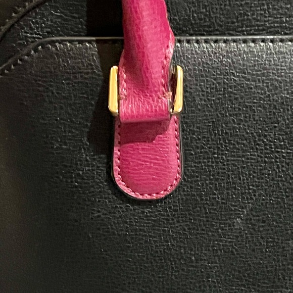 Karl Lagerfeld Paris Black Leather & Magenta Simone Satchel - Picture 8 of 16